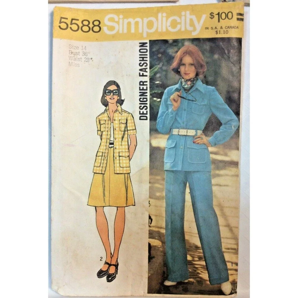 VTG 1973 Simplicity Sewing Pattern Misses Shirt-Jacket Skirt Pants Size 14 #5588